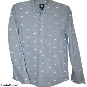 J. Khaki Youth Long Sleeve Button Up - Blue w/ Embroidered Dogs 163